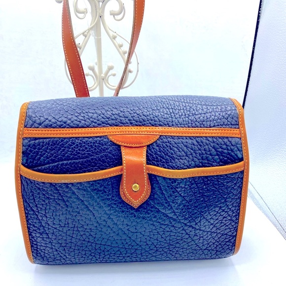 Vintage Dooney & Bourke Navy Blue And Tan Pebble Leather Shoulder/Crossbody Bag - Picture 4 of 15